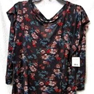 Free People "Black Combo" floral top NWT Size L
